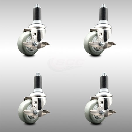 Service Caster 3.5 Inch 316SS Gray Poly Swivel 1-1/4 Inch Expanding Stem Caster Set Brake SCC SCC-SS316EX20S3514-PPUB-TLB-114-4